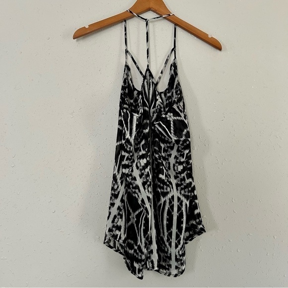 🦋 Express Black White Tank Top Spaghetti Strap Halter Flowy Blouse - Picture 6 of 8